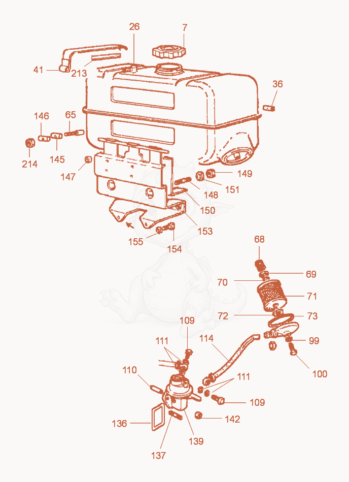Exploded parts diagram of the Fuel tank- Fuel filter – Fuel pump of a Wacker Neuson DPU9070, with numbered balloons
