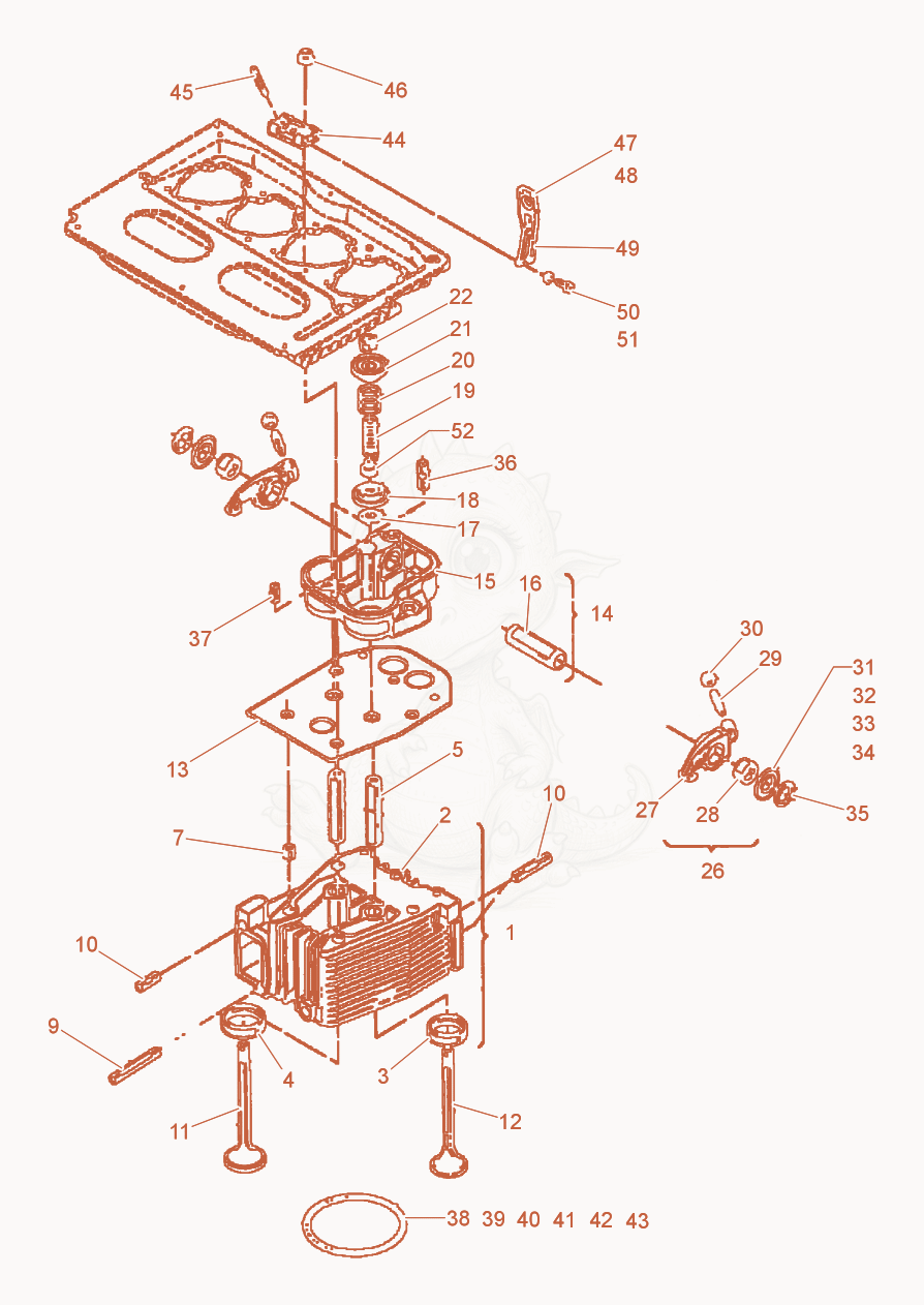 Exploded parts diagram of the Cylinder Head of a Wacker Neuson RD25, with numbered balloons