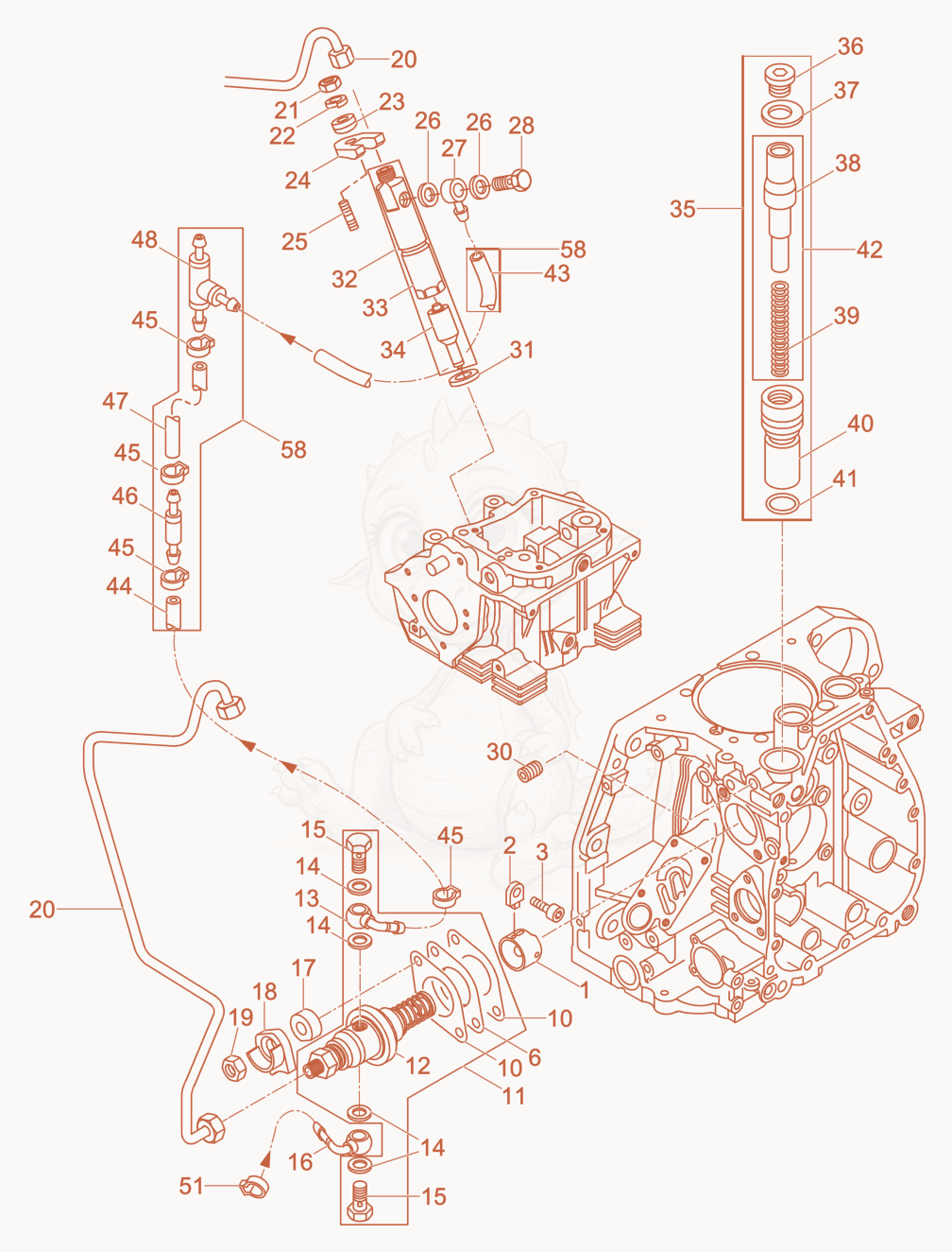 Exploded parts diagram of the Injection Equipment of a Wacker Neuson DPU4045H, with numbered balloons