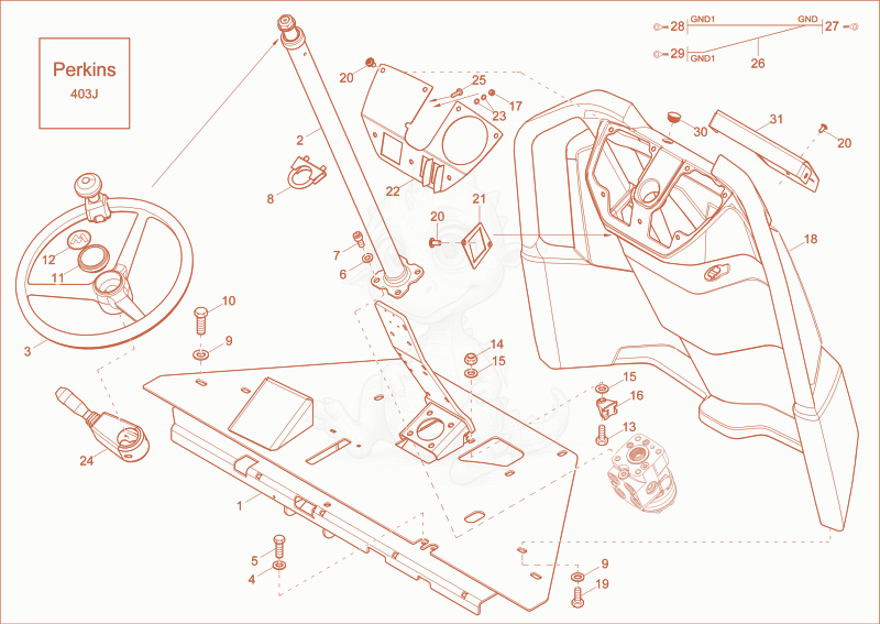 Exploded parts diagram of the pilot stand Rops (option) of a Wacker Neuson DW30, with numbered balloons