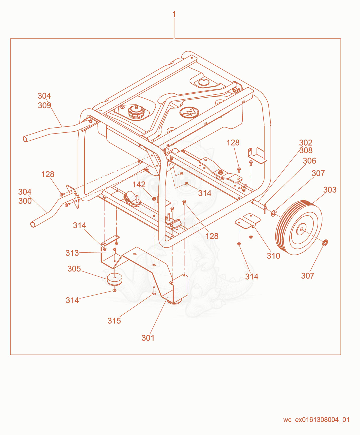 Despiece del Wheel Kit de una máquina Wacker Neuson GP6600A, con globos numerados