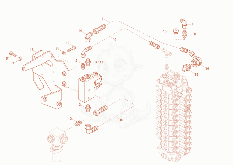 Exploded parts diagram of the VALVE of a Wacker Neuson EW65, with numbered balloons