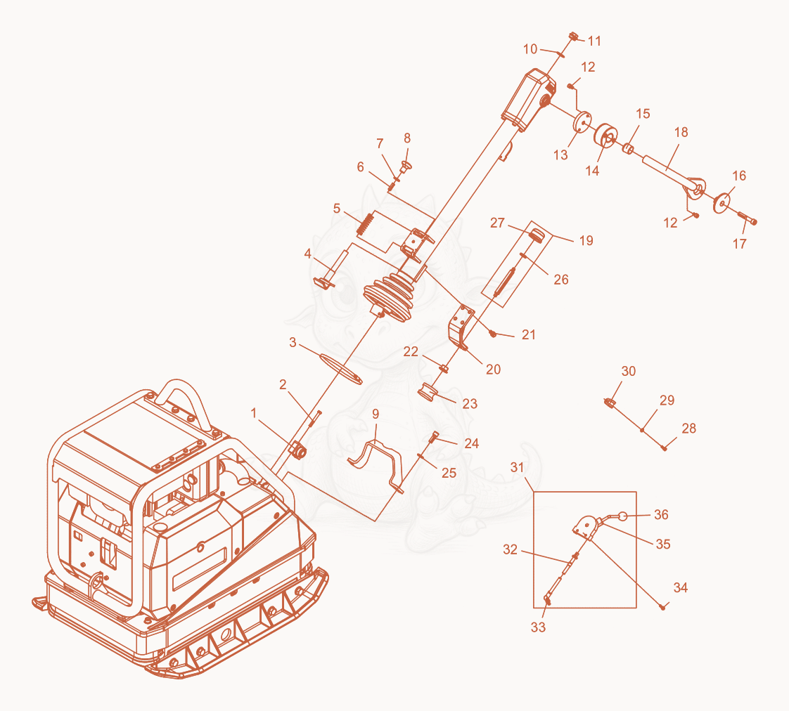 Exploded parts diagram of the Vibratory Plate cpl. of a Wacker Neuson DPU6055, with numbered balloons