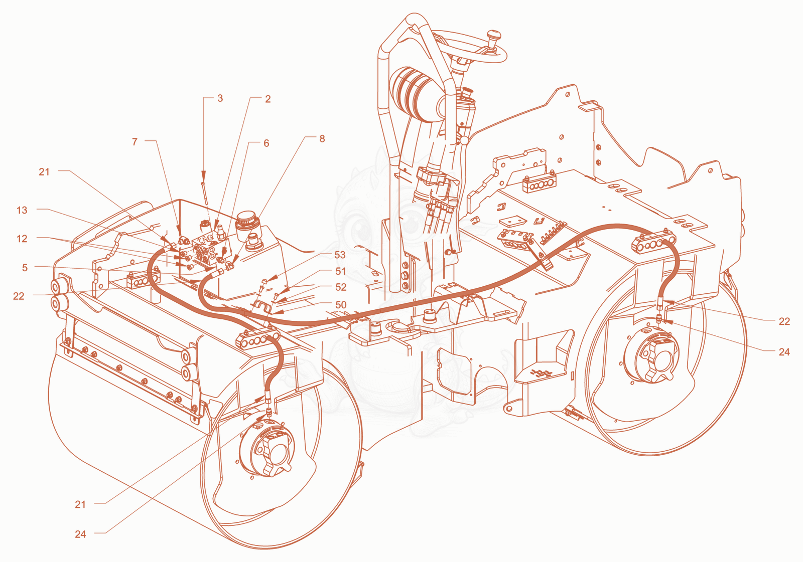Exploded parts diagram of the parking brake of a Wacker Neuson RD24-100OUS, with numbered balloons