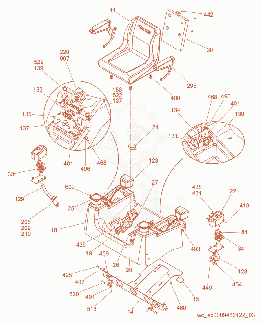 Exploded parts diagram of the Seat Assembly of a Wacker Neuson CRT48-31V-ES-E, with numbered balloons