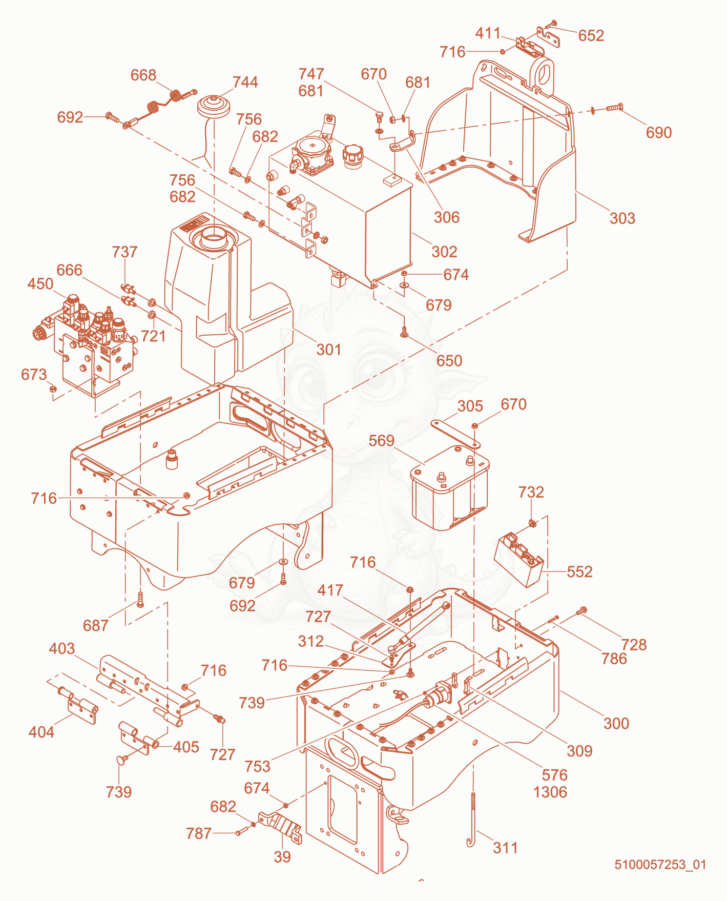 Exploded parts diagram of the Rear Frame of a Wacker Neuson RTX-SC2EU, with numbered balloons