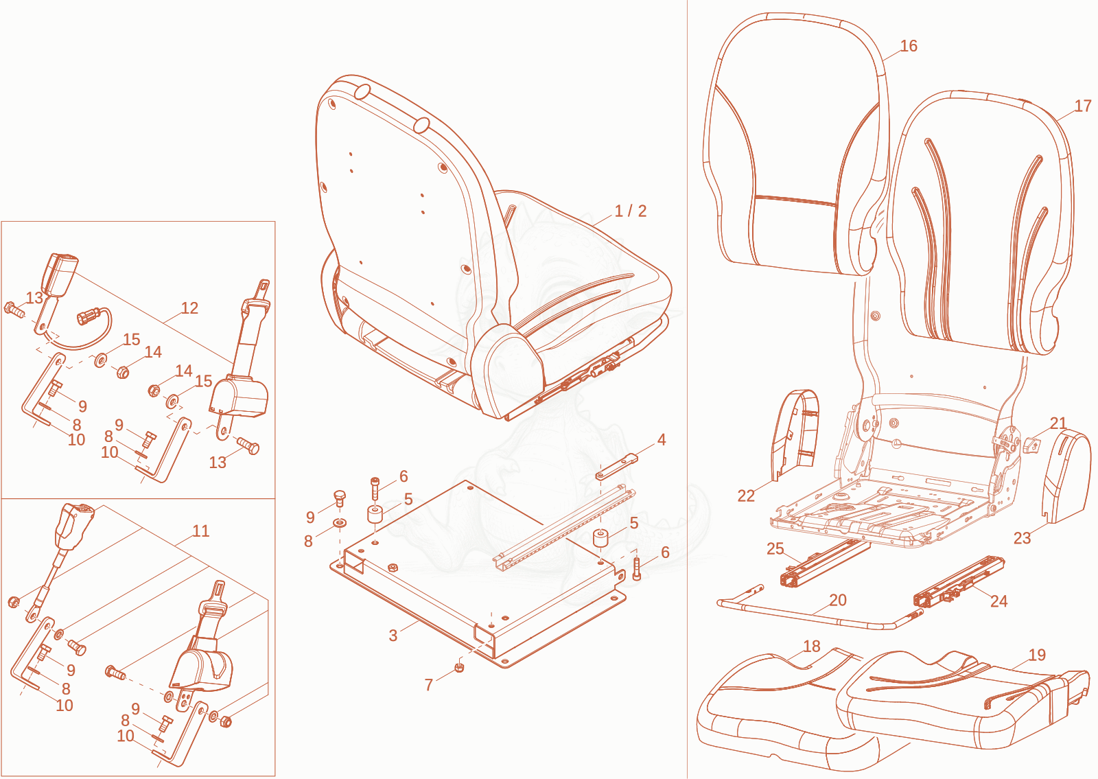 Exploded parts diagram of the DRIVER SEAT of a Wacker Neuson ET18-2, with numbered balloons
