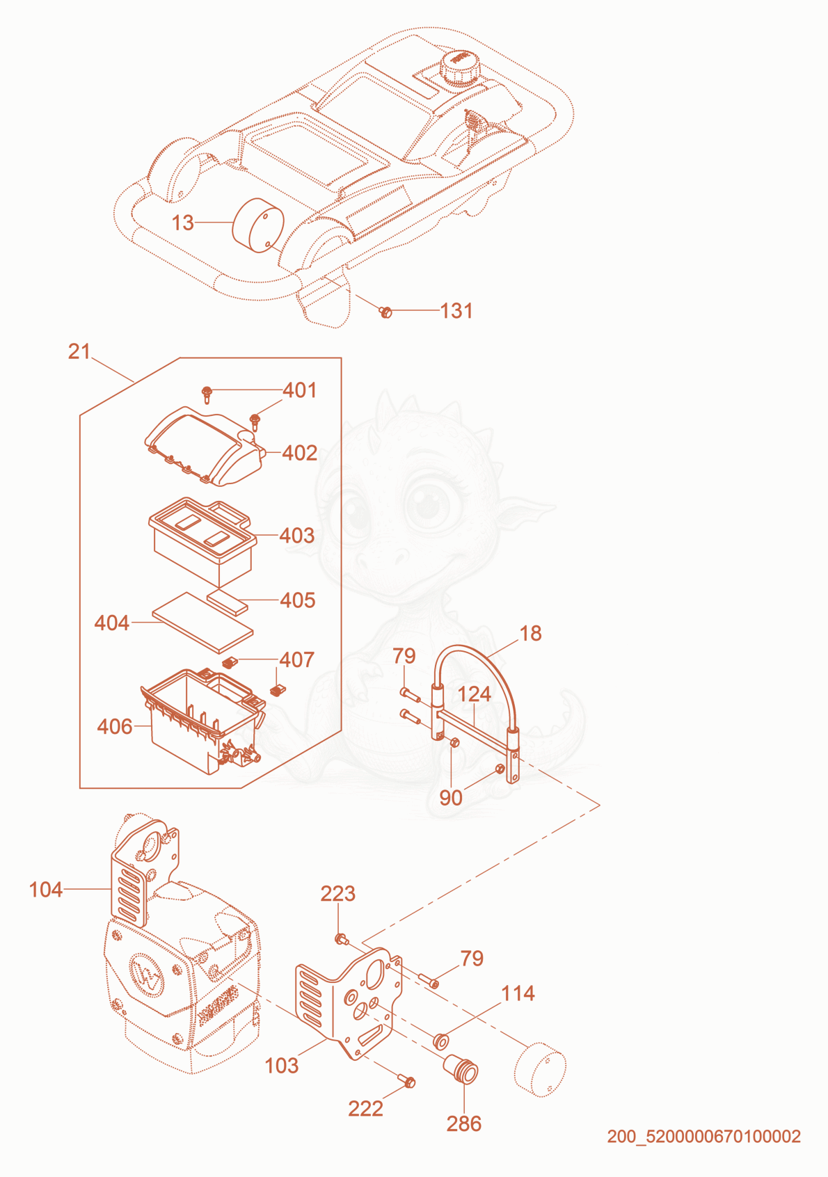 Exploded parts diagram of the Air Cleaner cpl. of a Wacker Neuson BS70-2, with numbered balloons