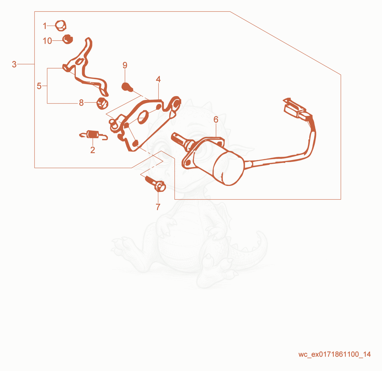 Despiece del Auto Throttle de una máquina Wacker Neuson GV3800A, con globos numerados