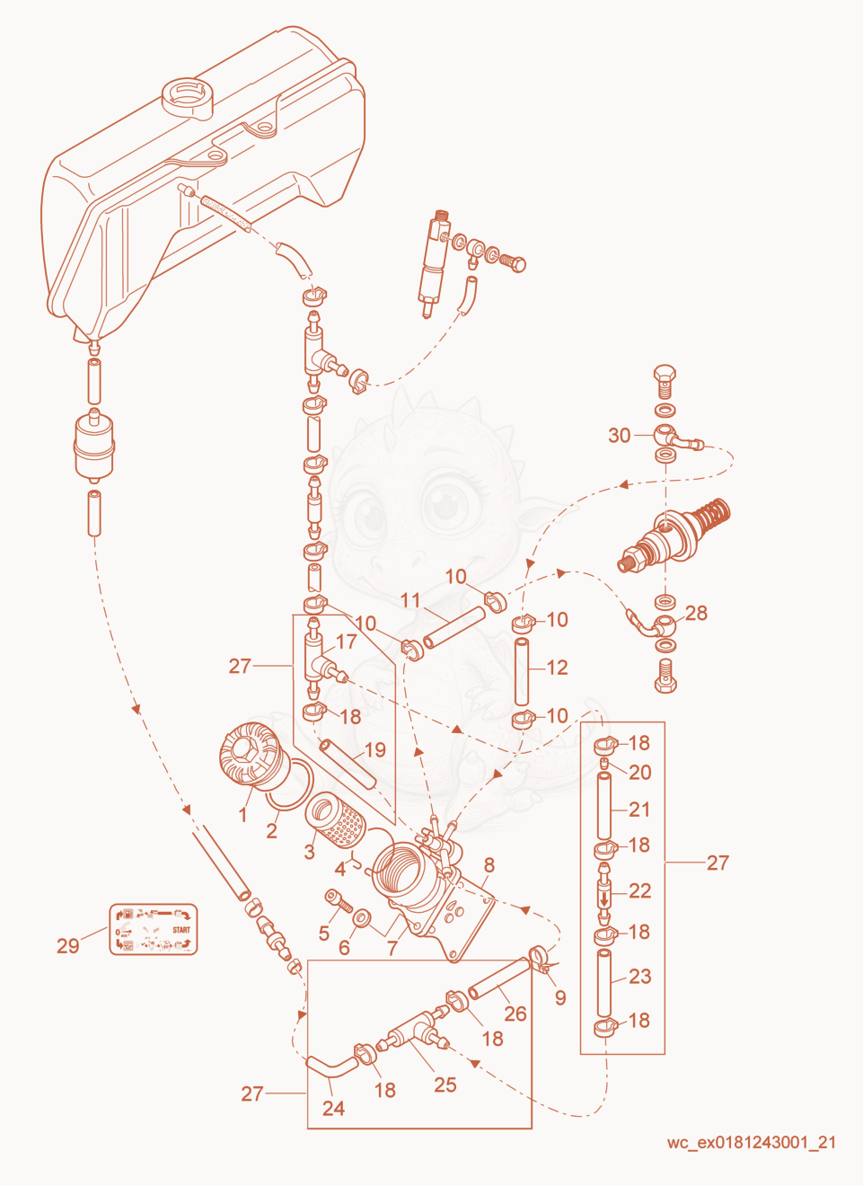 Exploded parts diagram of the Low Oil Shutdown of a Wacker Neuson RD7H-SEU, with numbered balloons