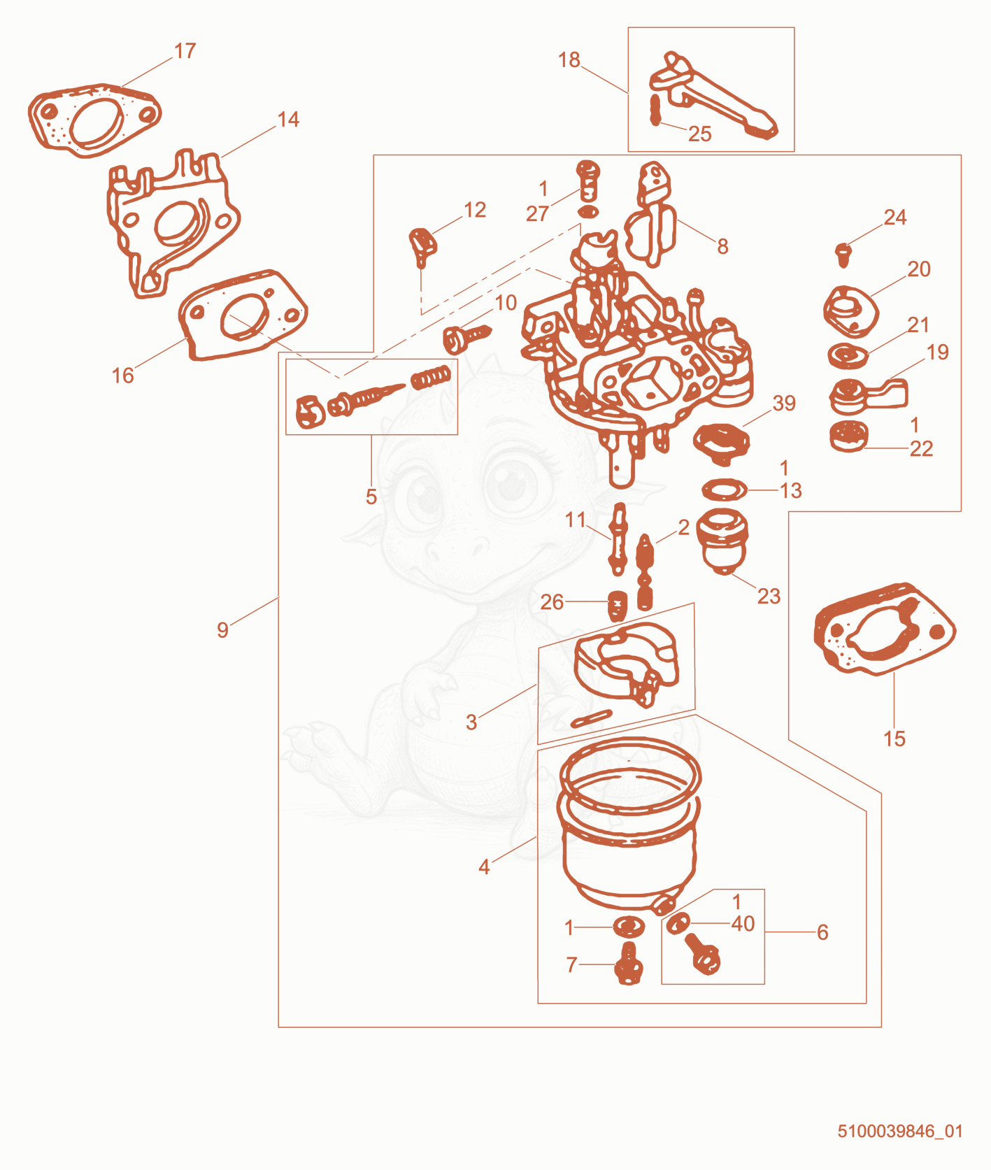 Exploded parts diagram of the Carburetor cpl. of a Wacker Neuson PT4A, with numbered balloons