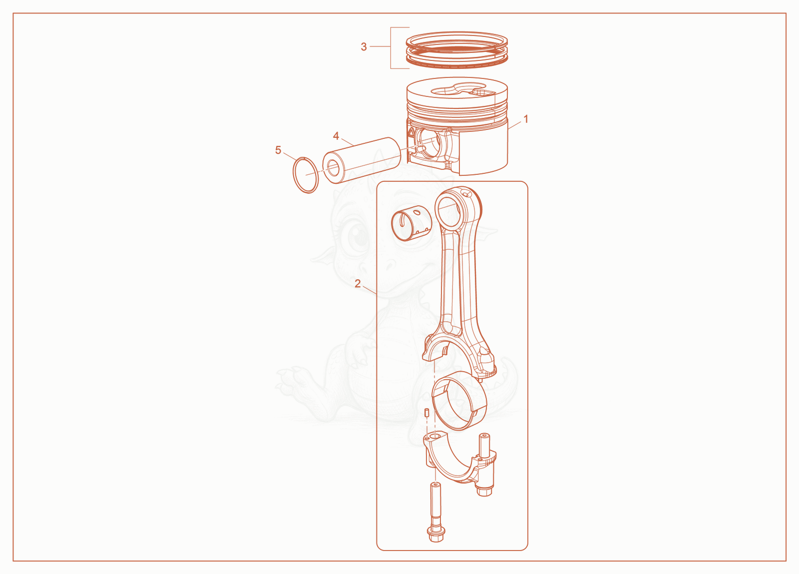 Exploded parts diagram of the Piston/Connecting Rod of a Wacker Neuson LTV4L, with numbered balloons