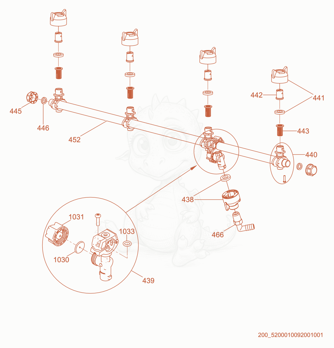 Exploded parts diagram of the Spray Bar cpl. of a Wacker Neuson RD27-120, with numbered balloons