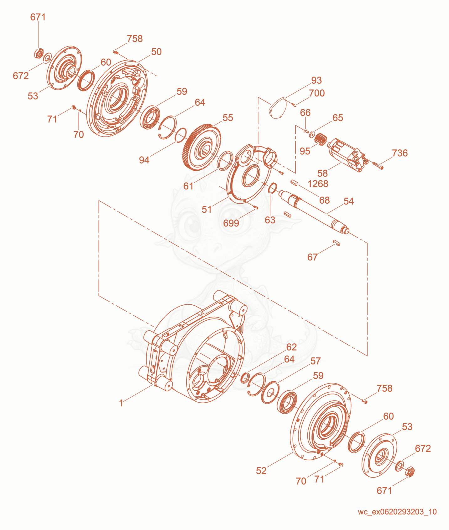 Exploded parts diagram of the Drum Drive of a Wacker Neuson RT56-SC, with numbered balloons