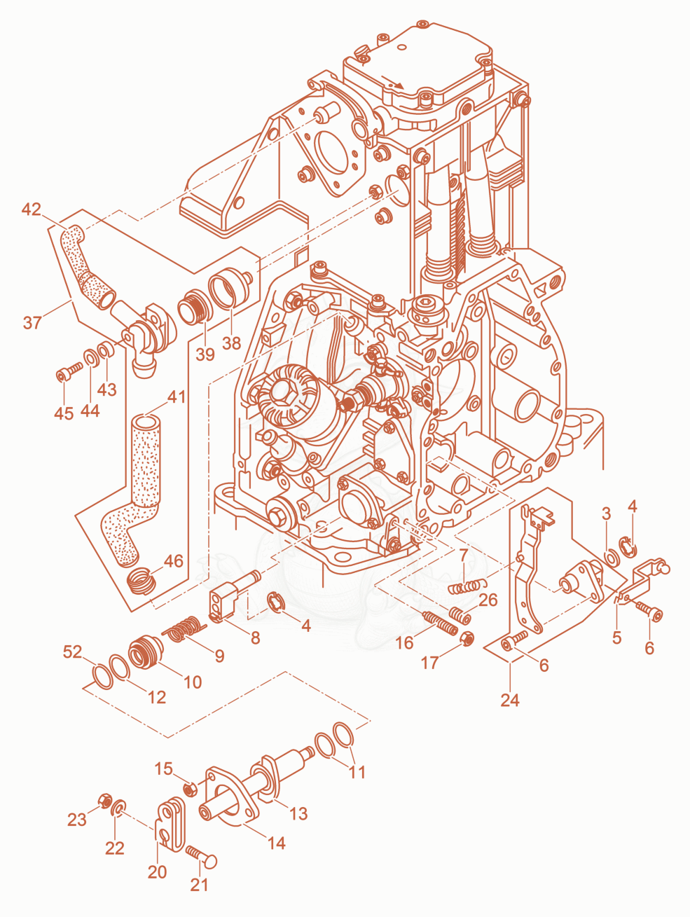 Exploded parts diagram of the Breather - Governor of a Wacker Neuson DPU6555HECUS, with numbered balloons