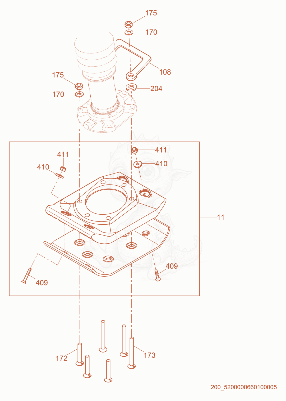 Exploded parts diagram of the Ramming Shoe cpl. of a Wacker Neuson BS50-2I, with numbered balloons