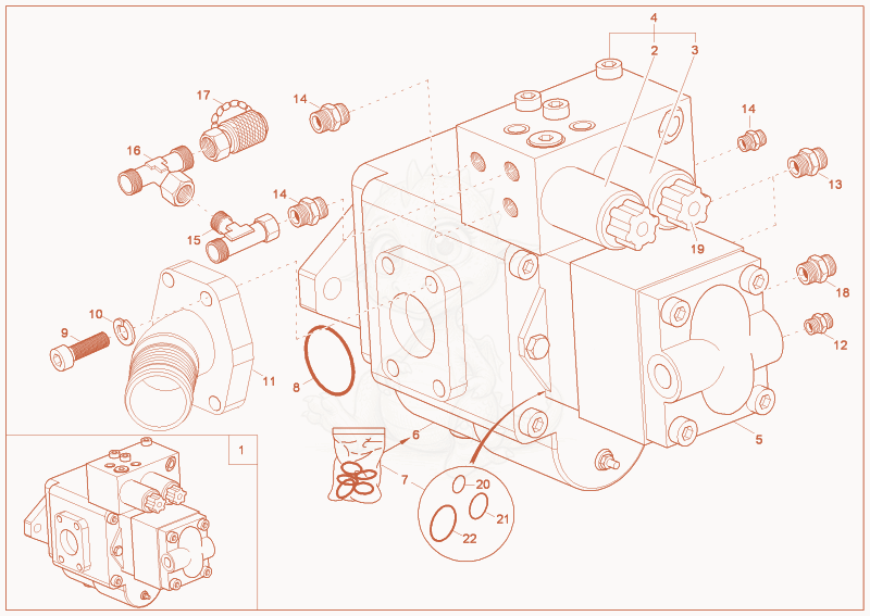 Exploded parts diagram of the hydraulic pump of a Wacker Neuson 1703, with numbered balloons