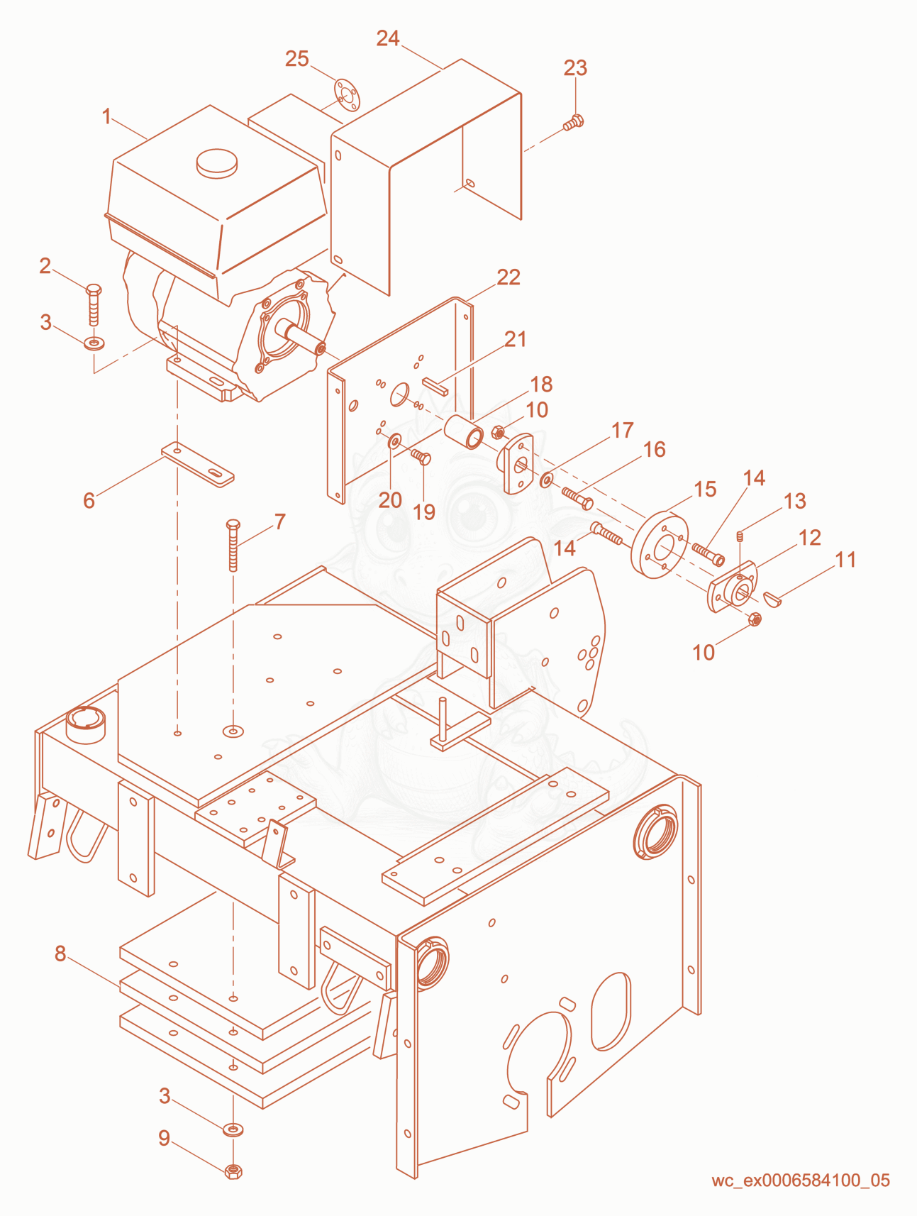 Exploded parts diagram of the Engine Compartment of a Wacker Neuson RS800V, with numbered balloons