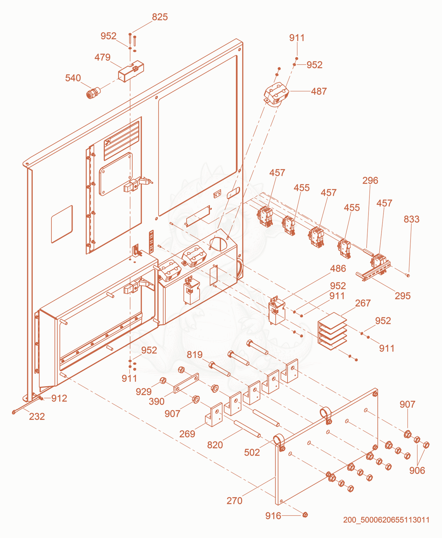 Exploded parts diagram of the Lugs/Breakers/Receptacles of a Wacker Neuson G150, with numbered balloons
