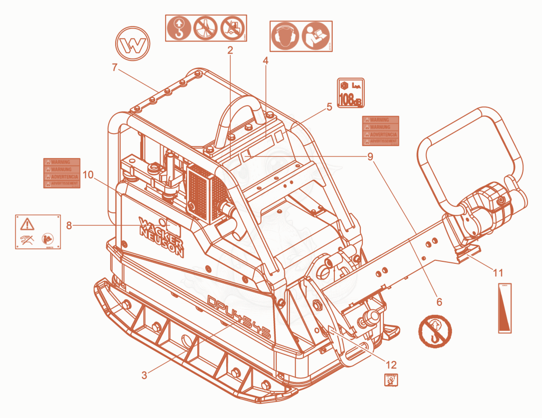 Exploded parts diagram of the Labels US of a Wacker Neuson DPU4545H, with numbered balloons