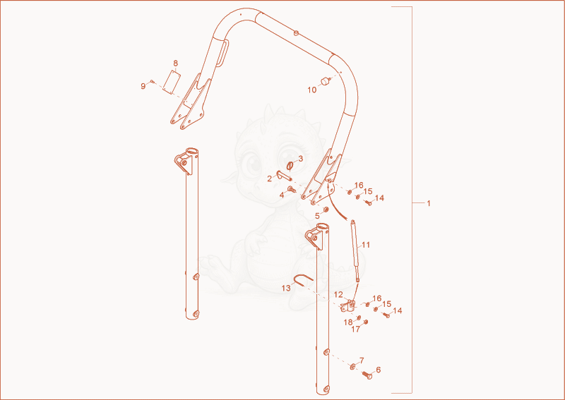Exploded parts diagram of the overroll bar of a Wacker Neuson 9001, with numbered balloons
