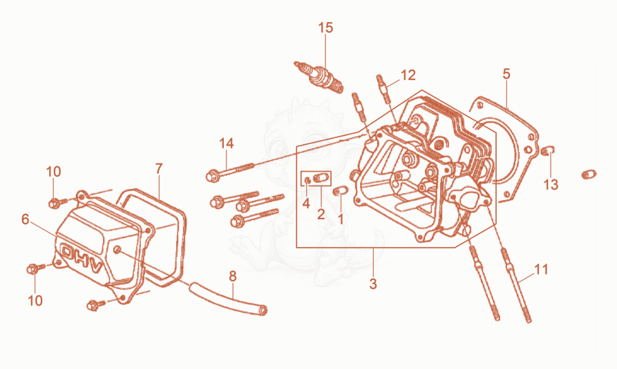 Exploded parts diagram of the Cylinder head of a Wacker Neuson VP1030AW, with numbered balloons