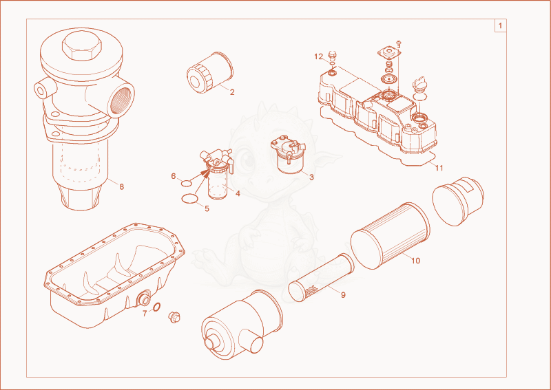 Despiece del service kit de una máquina Wacker Neuson 3503RD, con globos numerados