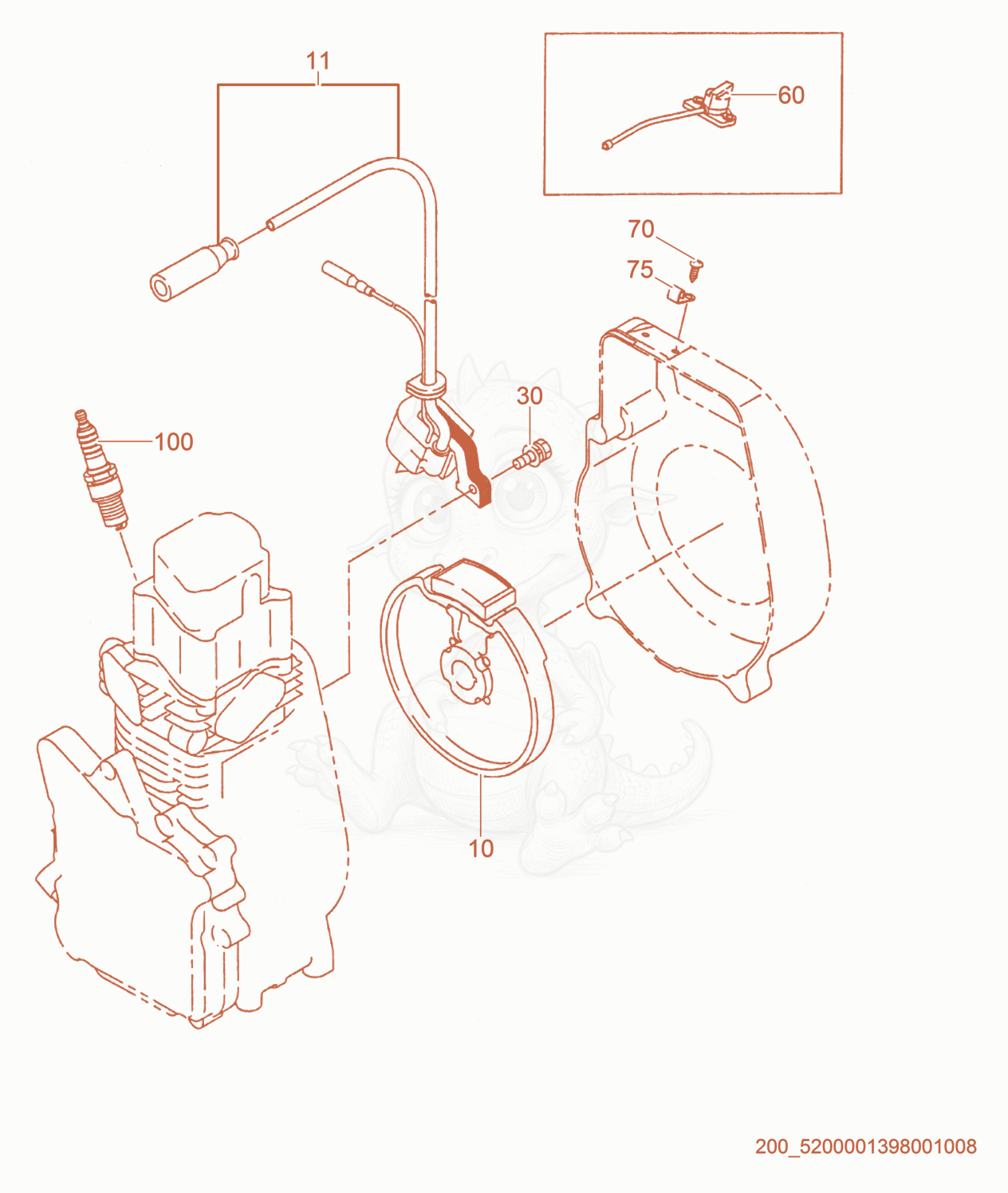 Exploded parts diagram of the Ignition of a Wacker Neuson MS54, with numbered balloons