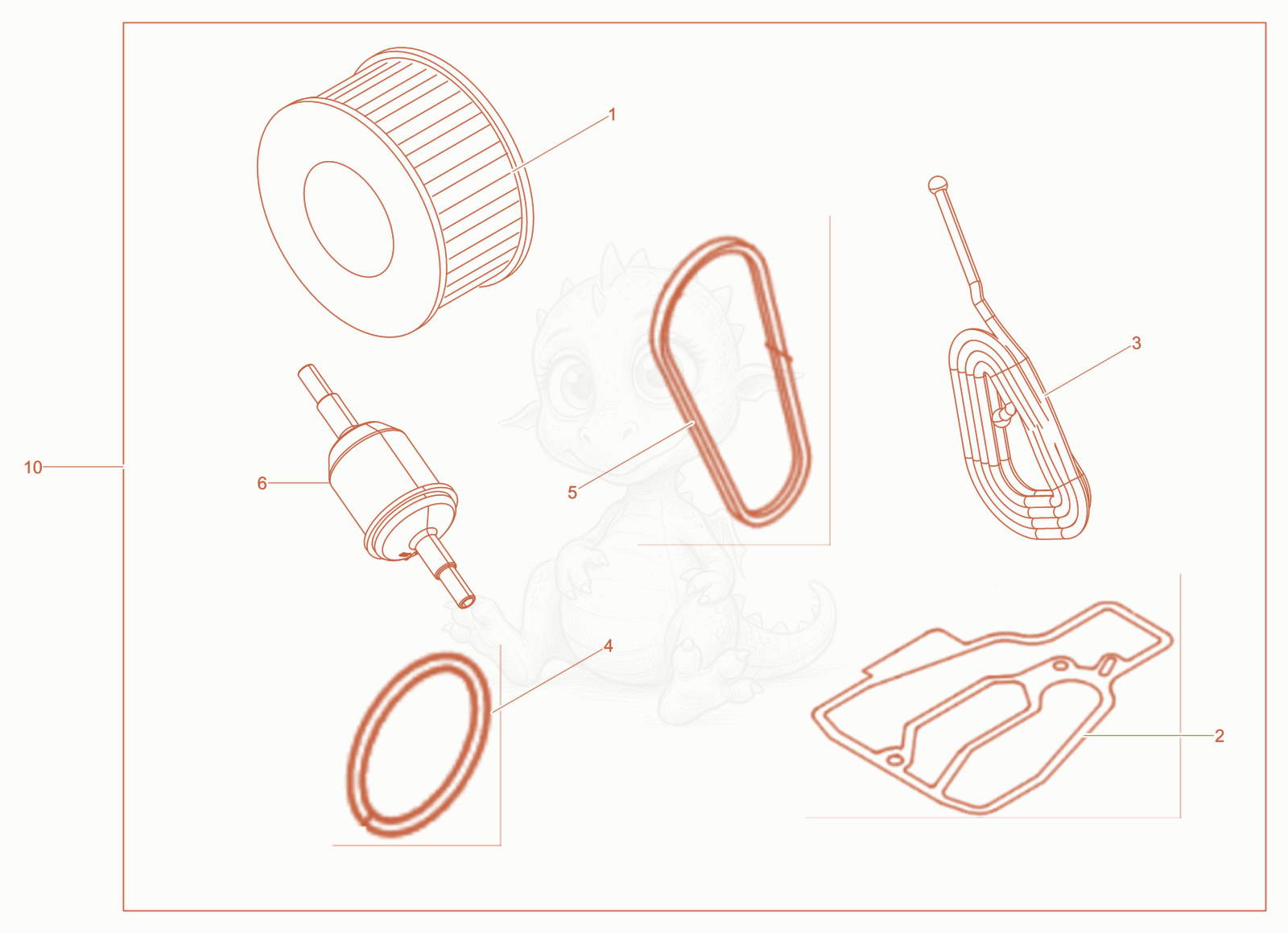Despiece del Maintenance kit de una máquina Wacker Neuson DPU2550H, con globos numerados