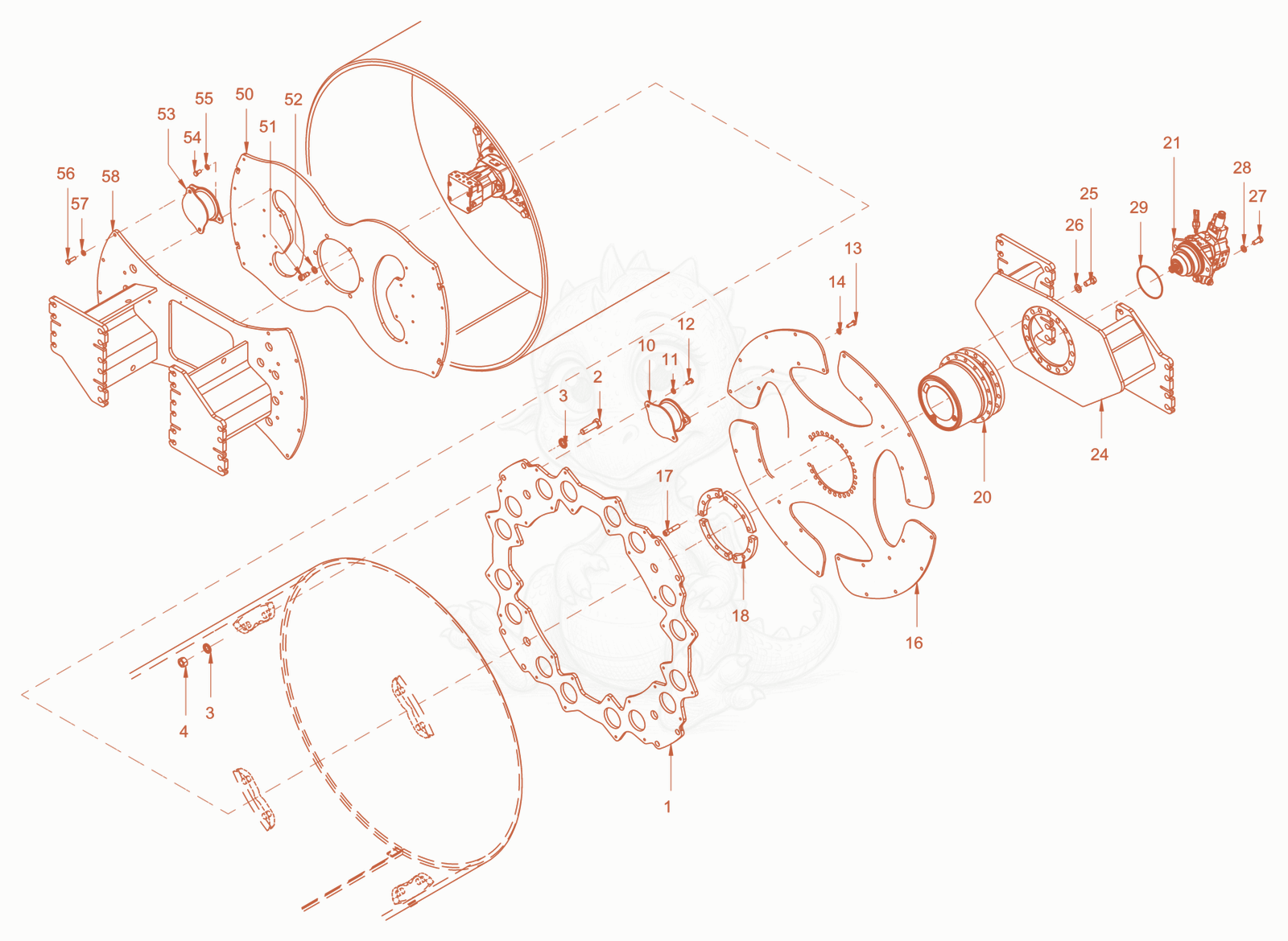 Exploded parts diagram of the mounting of a Wacker Neuson RC110USROPS, with numbered balloons