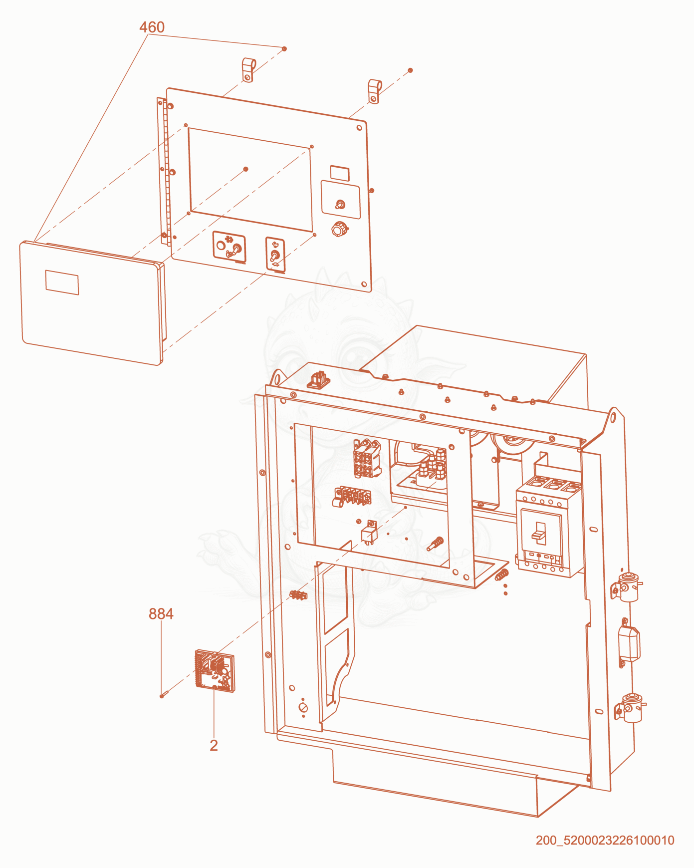 Exploded parts diagram of the Engine Control Module/VoltageRegulator of a Wacker Neuson G70, with numbered balloons