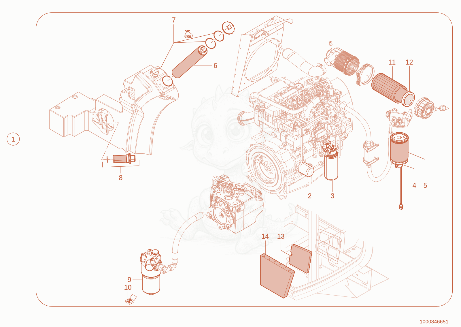 Exploded parts diagram of the maintenance kit of a Wacker Neuson TH730(415-04), with numbered balloons
