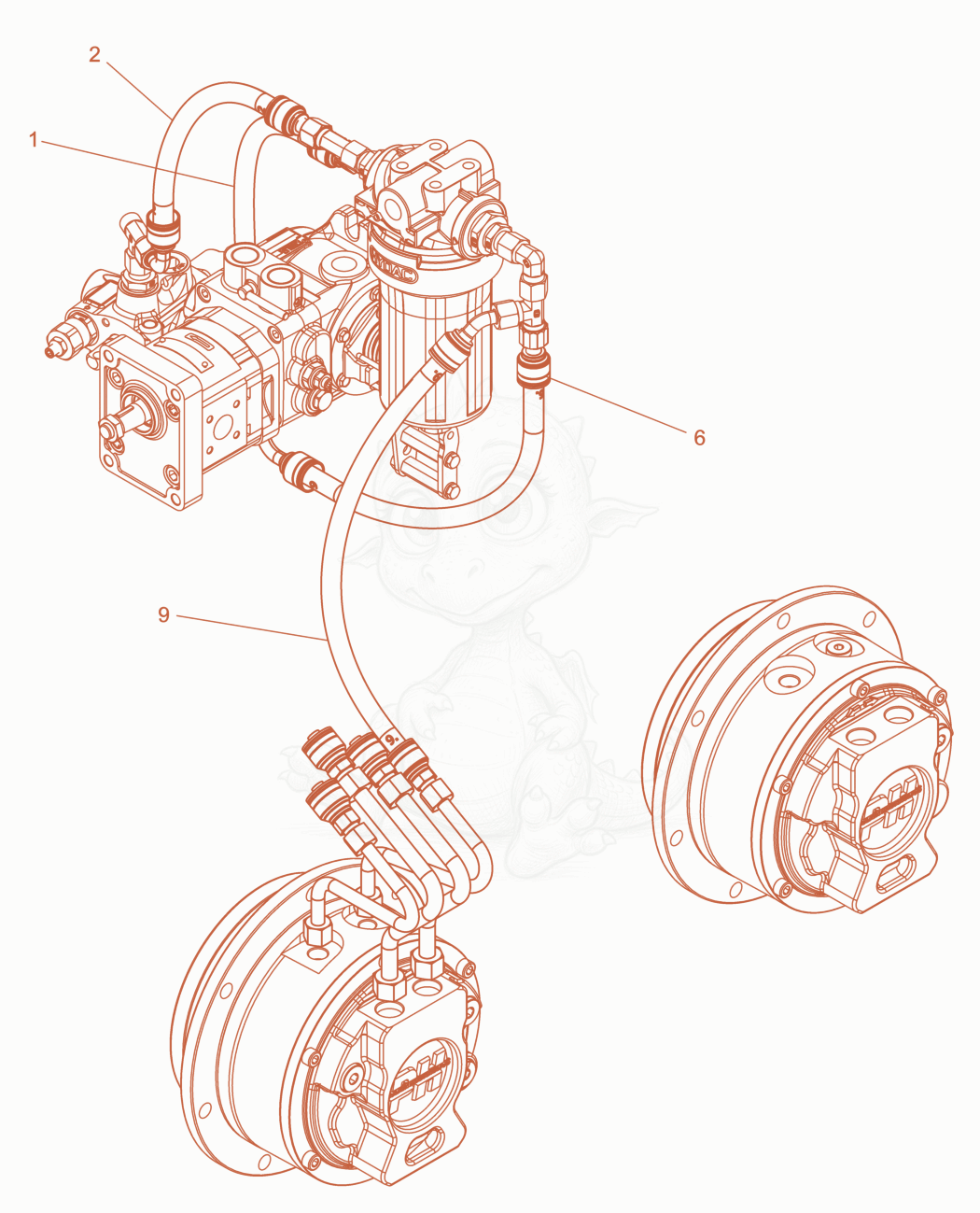 Exploded parts diagram of the Hydraulic hose - Hydraulic Filter of a Wacker Neuson RD7HEHF, with numbered balloons