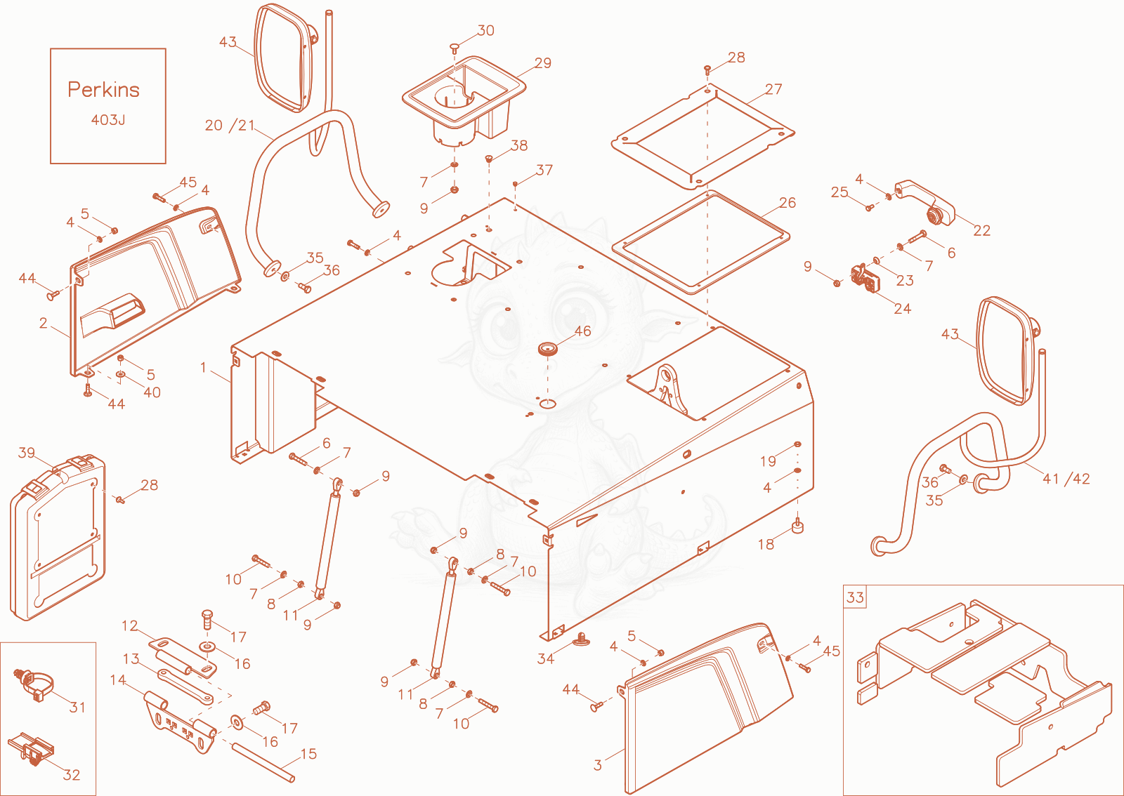 Exploded parts diagram of the engine hood (option) of a Wacker Neuson DW30-2, with numbered balloons