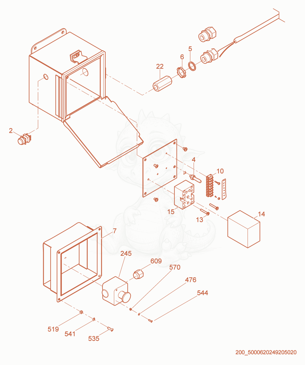 Despiece del Electrical Components de una máquina Wacker Neuson HP252, con globos numerados
