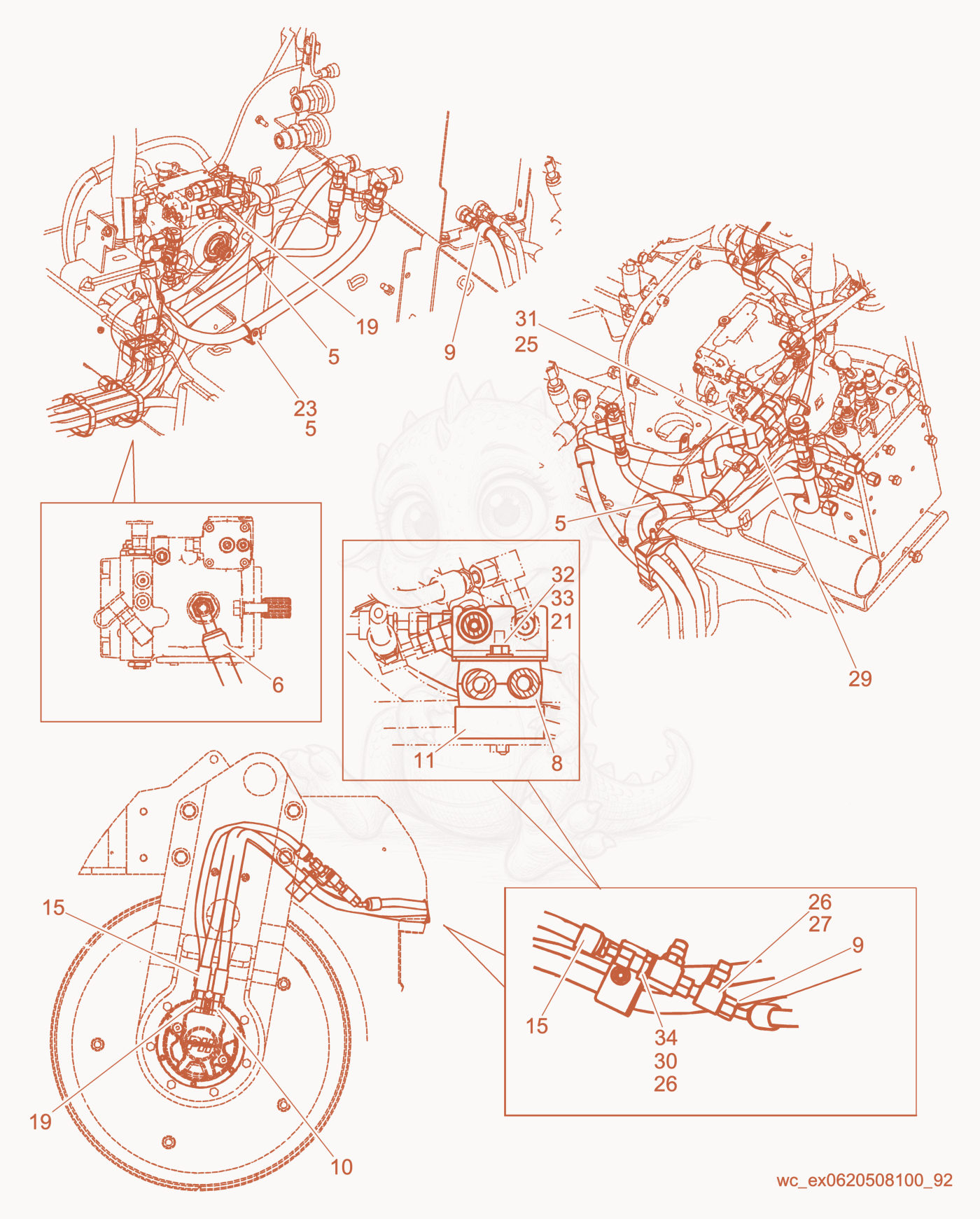 Exploded parts diagram of the Drive Motor/Flow Divider (Rear) of a Wacker Neuson RD27-100, with numbered balloons
