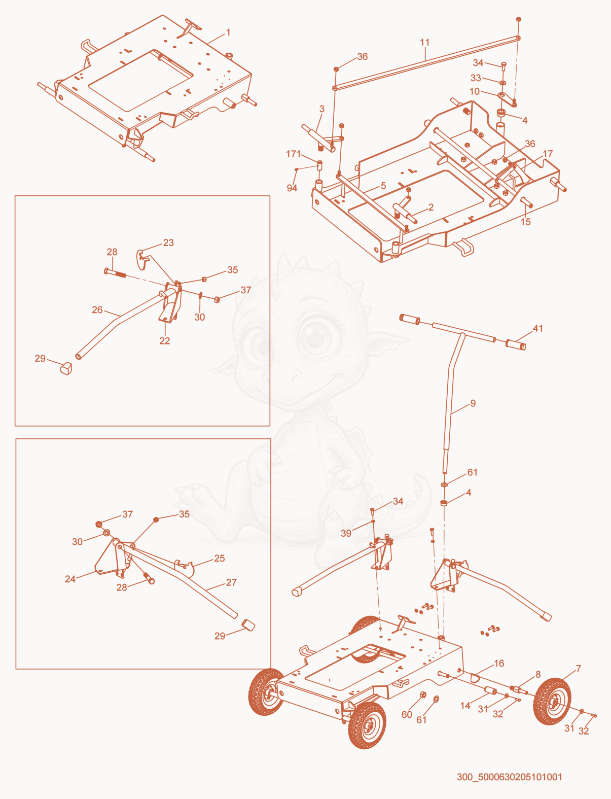 Exploded parts diagram of the Cart cpl. of a Wacker Neuson ML240(RAW), with numbered balloons