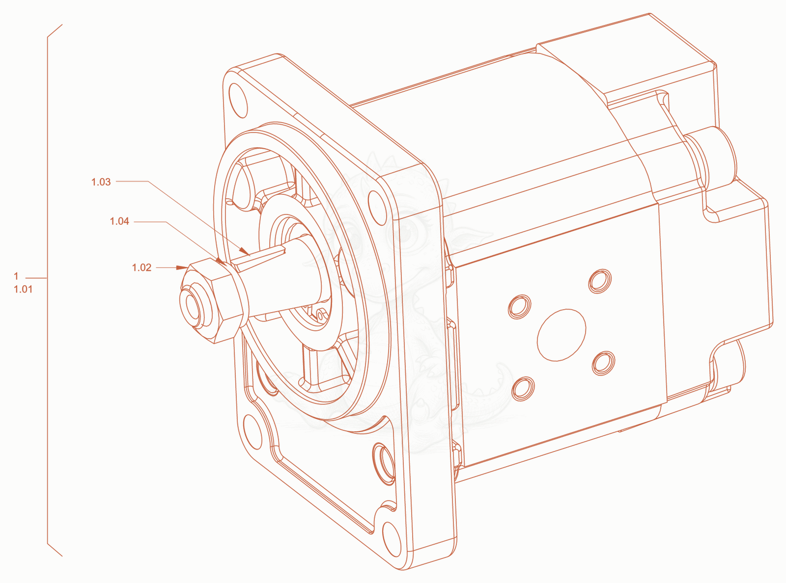 Exploded parts diagram of the constant motor (vibration drive) of a Wacker Neuson RD45-140.3, with numbered balloons