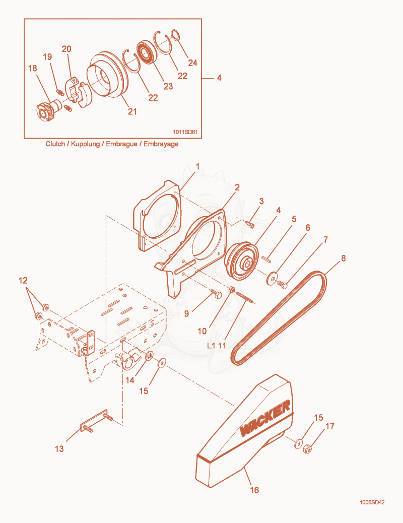 Exploded parts diagram of the Drive cpl. of a Wacker Neuson VPX1740, with numbered balloons