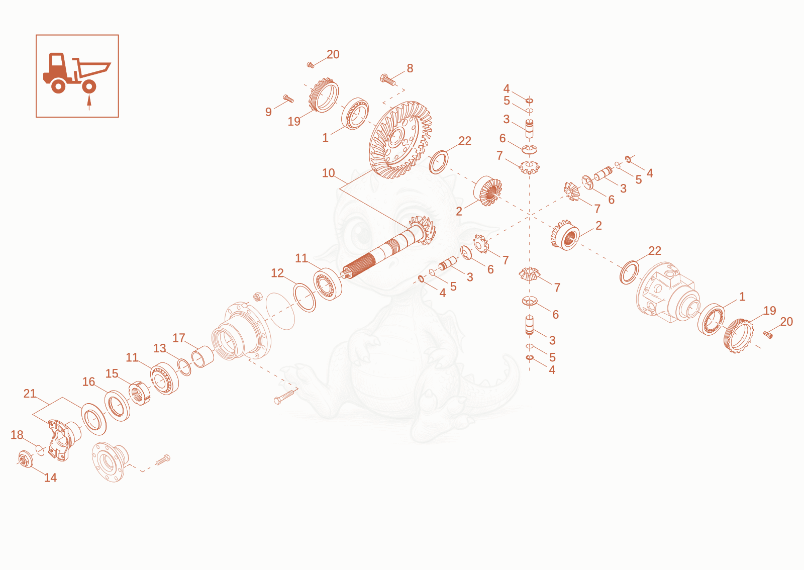 Exploded parts diagram of the differential axle of a Wacker Neuson DV90-2, with numbered balloons