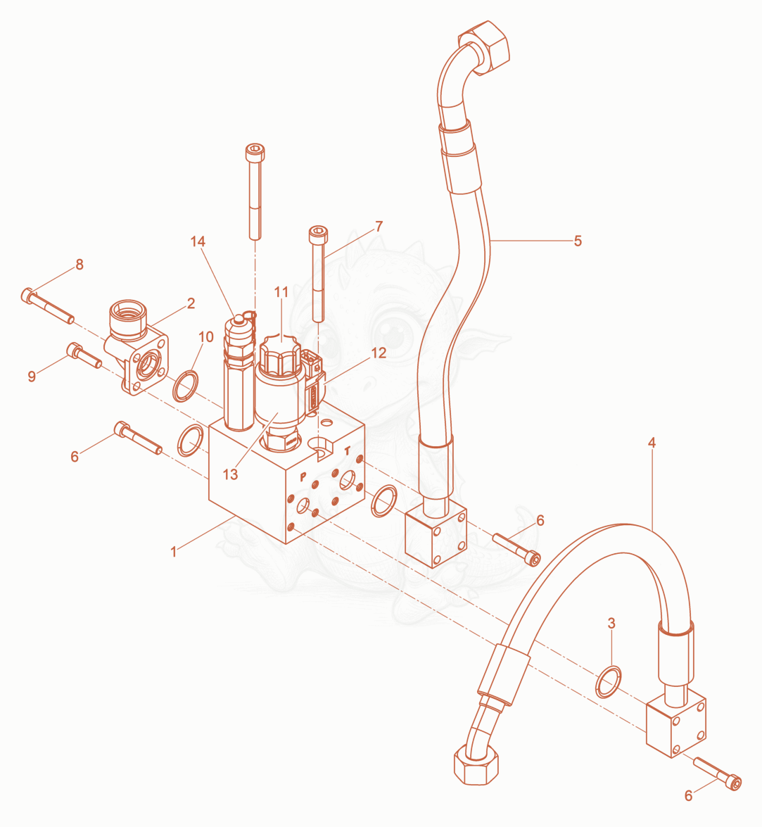 Exploded parts diagram of the Block-Hydraulic cpl. DPU80/110 of a Wacker Neuson DPU110LEM870, with numbered balloons
