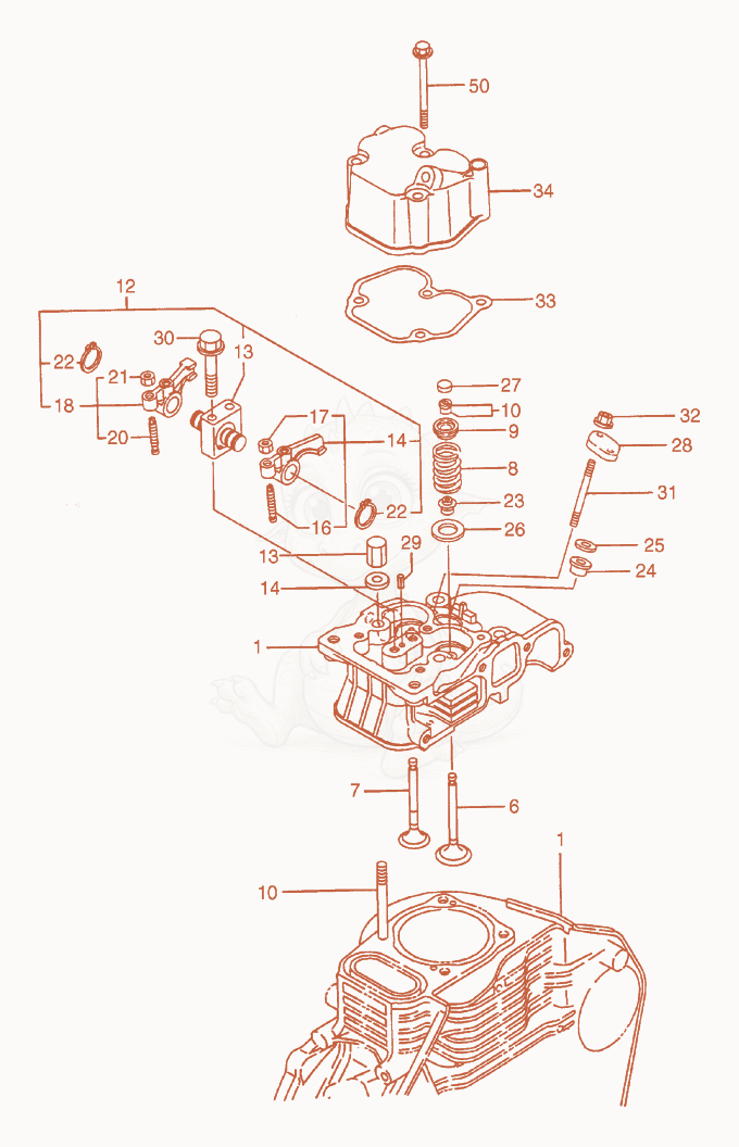 Exploded parts diagram of the Cylinder Head of a Wacker Neuson VPY1740, with numbered balloons
