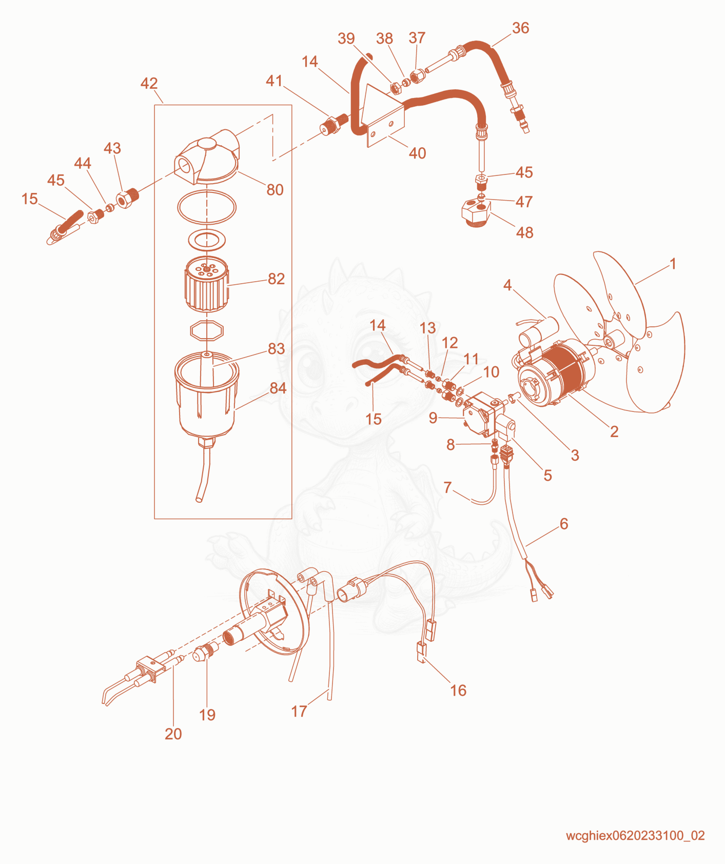 Despiece del Components de una máquina Wacker Neuson CUB300, con globos numerados