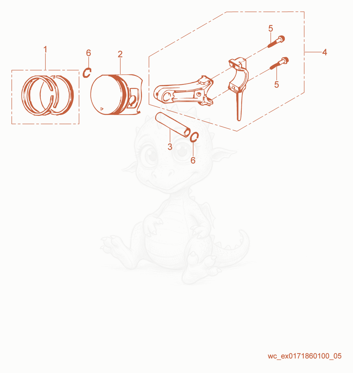 Exploded parts diagram of the Piston of a Wacker Neuson GV2500A, with numbered balloons