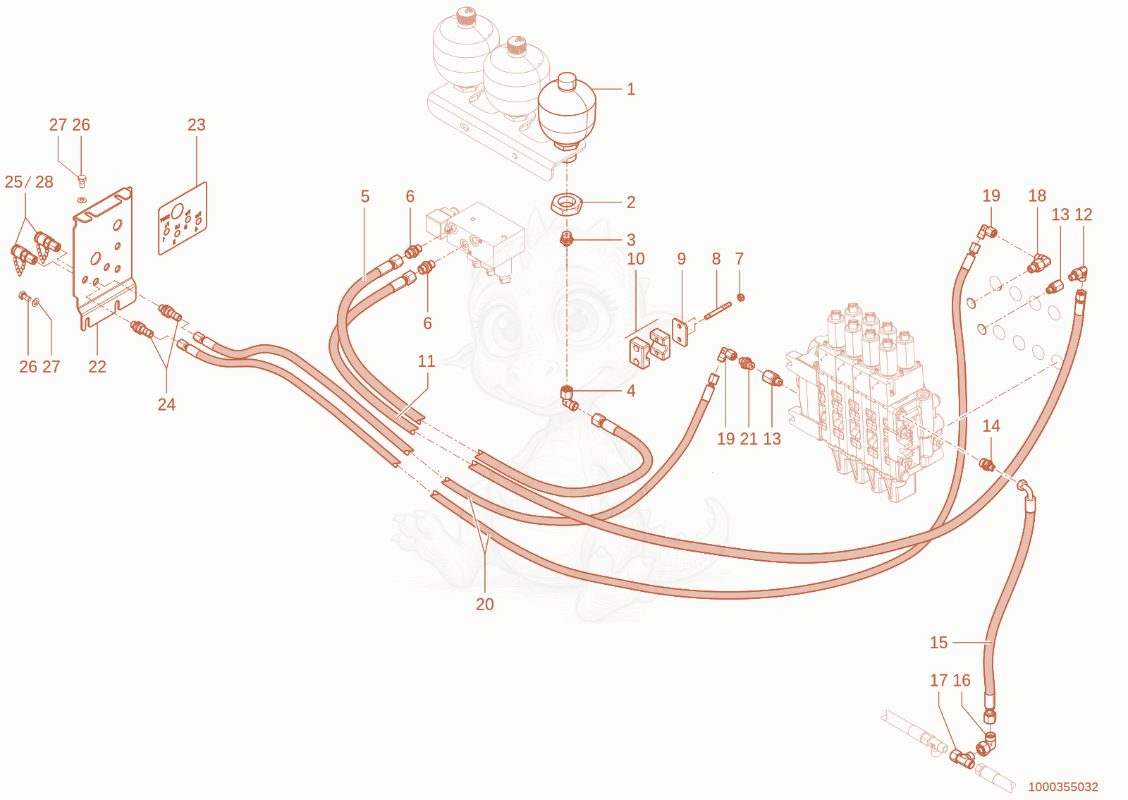 Exploded parts diagram of the Oil circulation - Control valve of a Wacker Neuson TH744(416-12), with numbered balloons