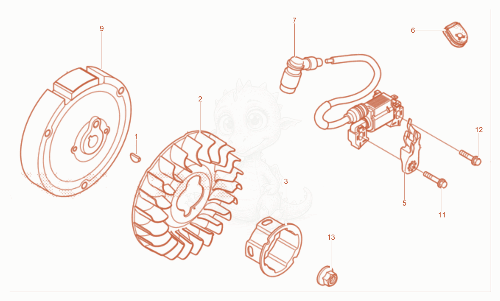 Exploded parts diagram of the Flywheel-Ignition Coil of a Wacker Neuson BS68-4AB/28, with numbered balloons