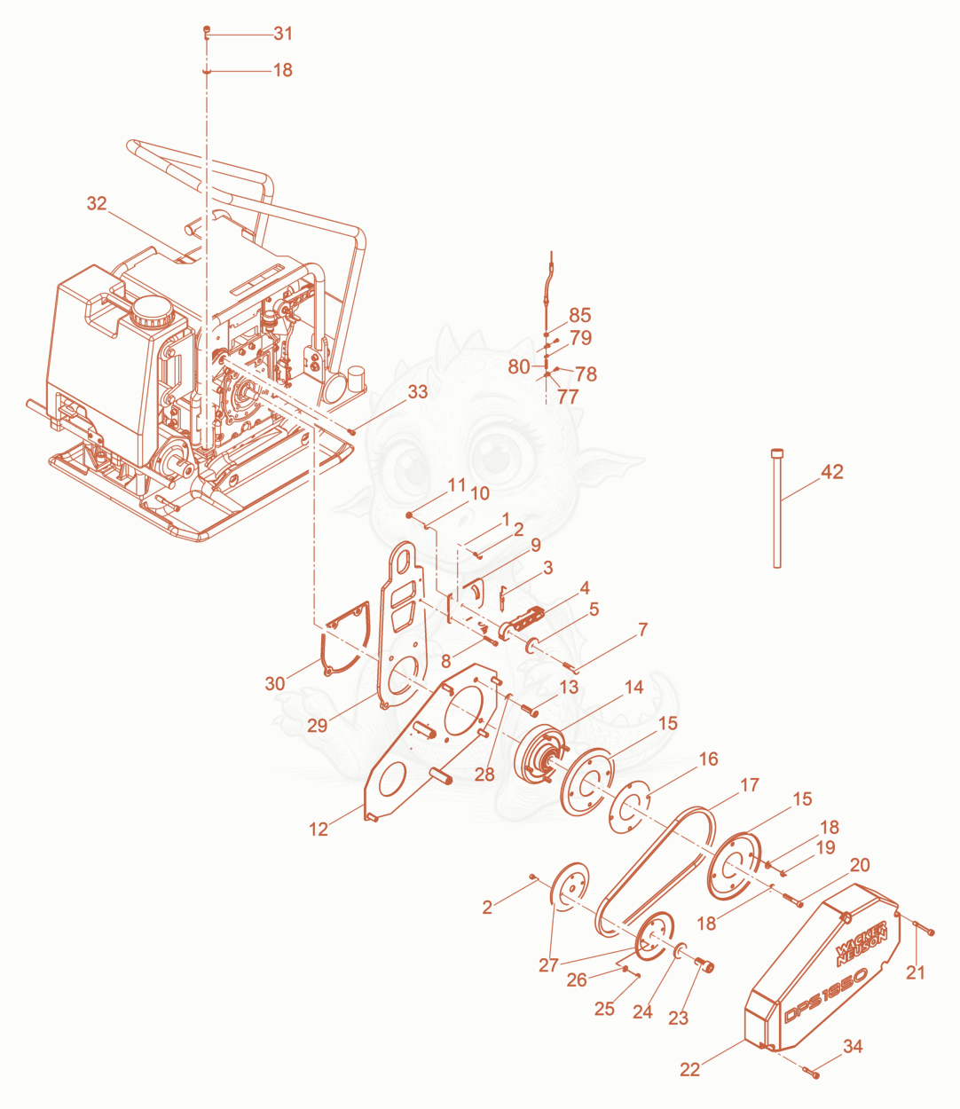 Despiece del Vibratory Plate cpl. de una máquina Wacker Neuson DPS1850HASPHALT, con globos numerados