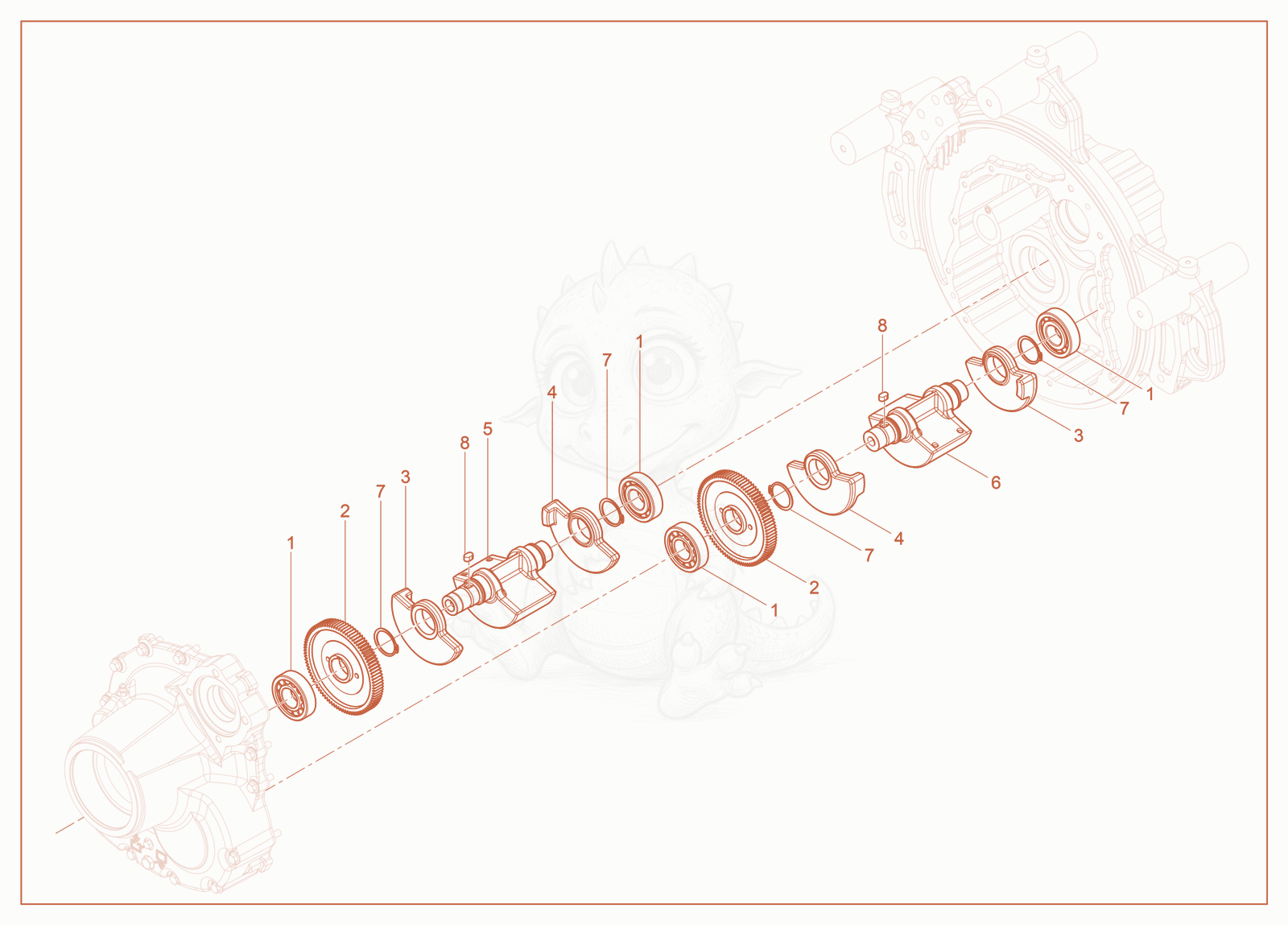 Exploded parts diagram of the Exciter Shaft of a Wacker Neuson RT-SC4, with numbered balloons