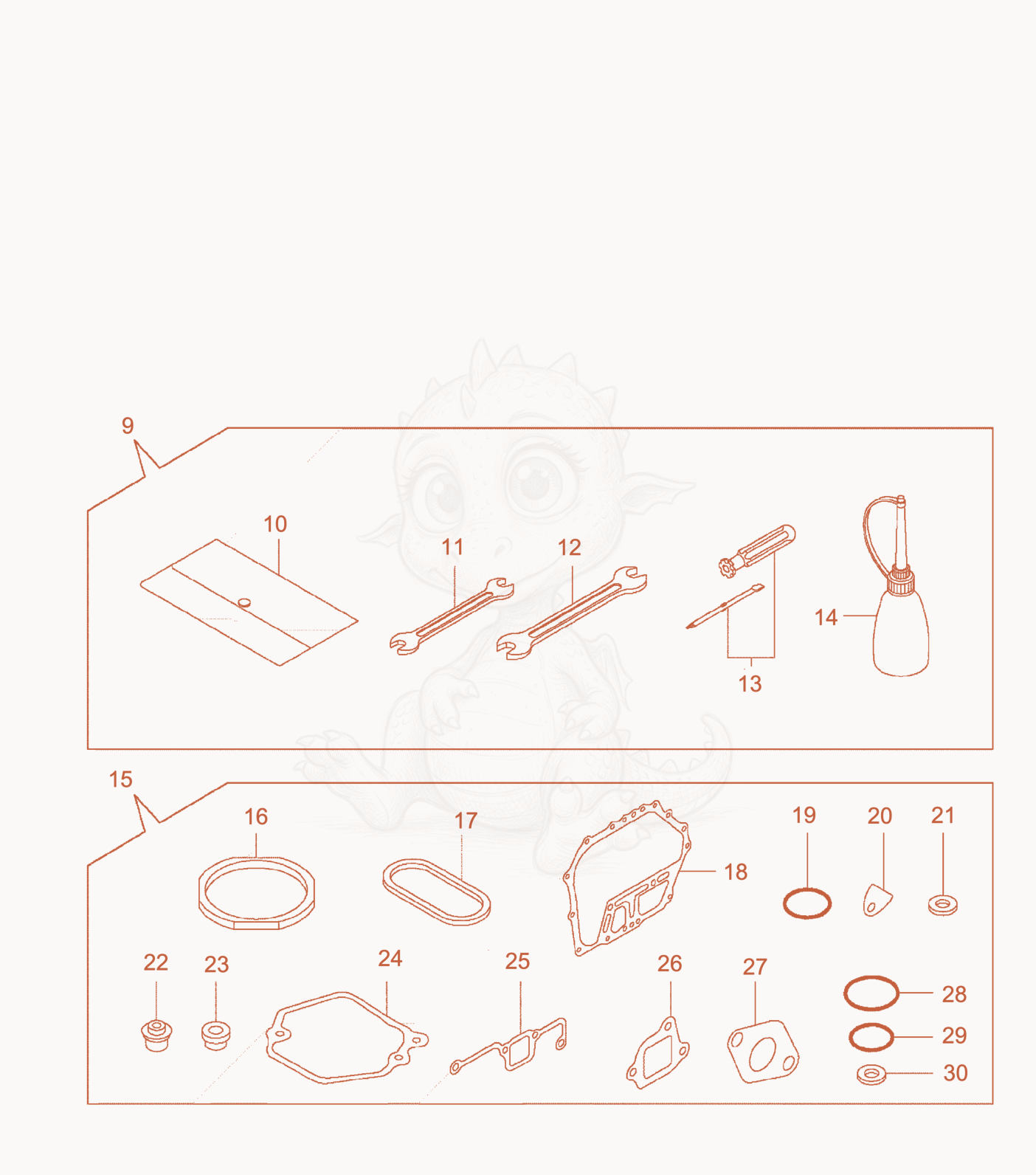 Despiece del Gasket set de una máquina Wacker Neuson DPU4045Y, con globos numerados