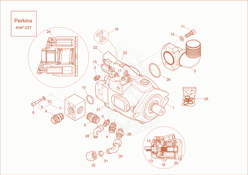 Exploded parts diagram of the hydraulic pump of a Wacker Neuson EW65, with numbered balloons